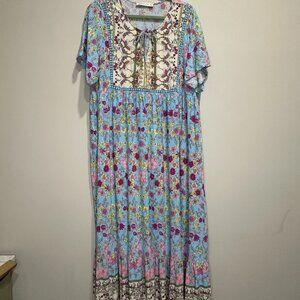 Maxi BOHO flowy dress - Blue background - 2XL